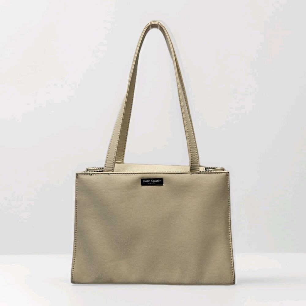 Vintage Kate Spade Sam Icon Nylon Top Handle Shoulder Bag Elegant Cream Logo